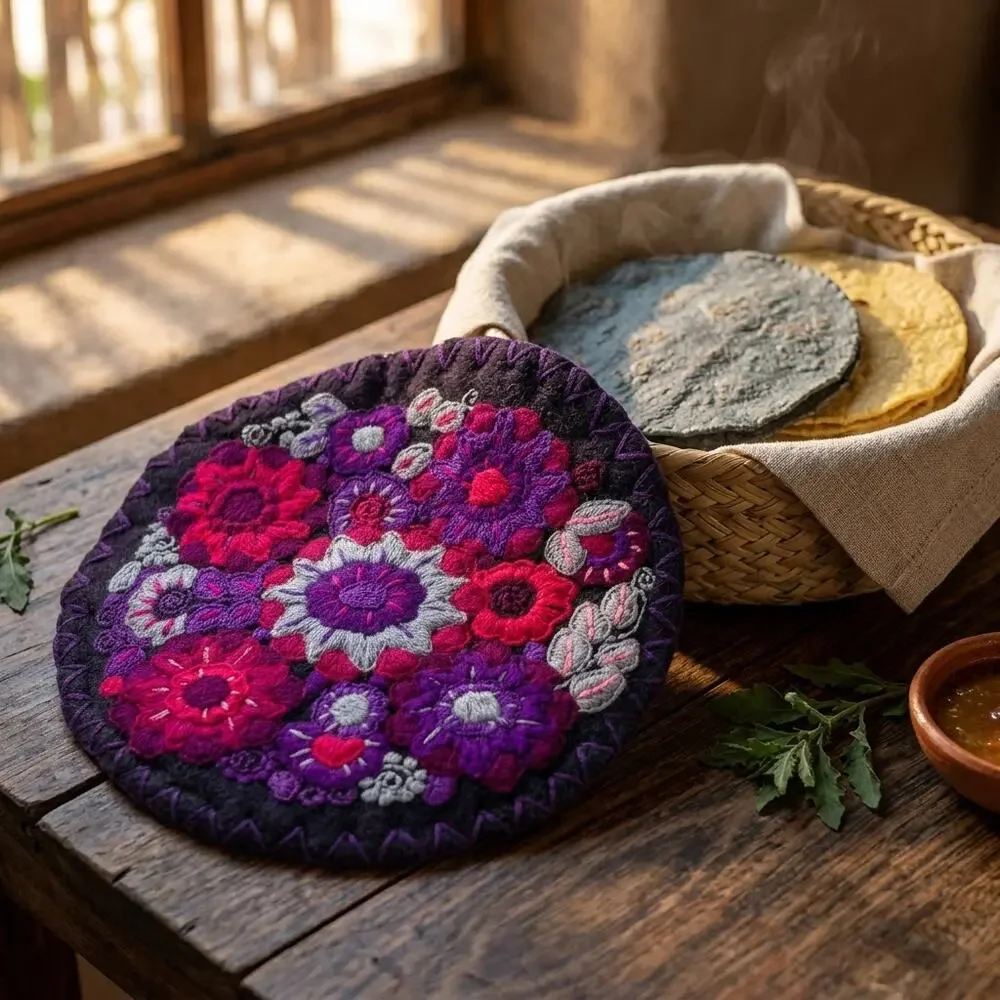 Mexican embroidered Tortillero tortilla warmer  10 in